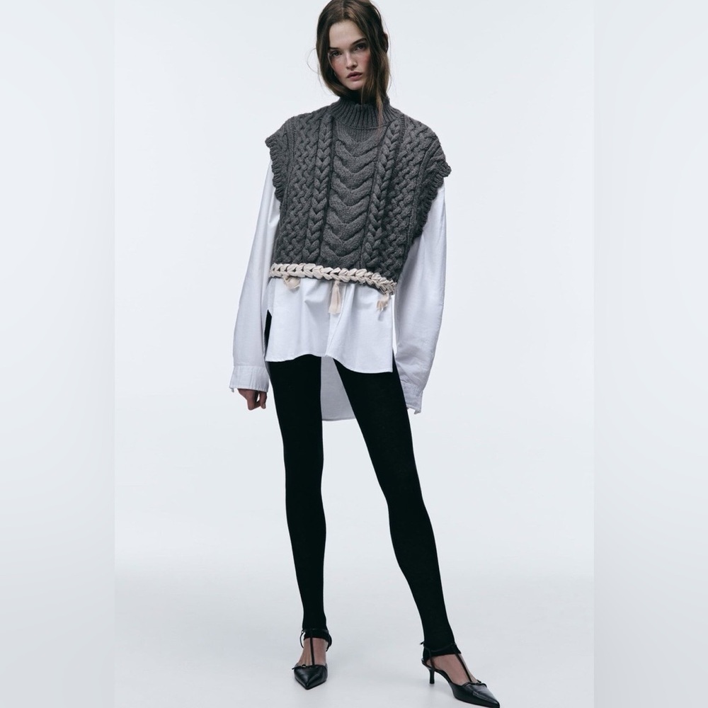 New Zara Gray Cable Knit Vest